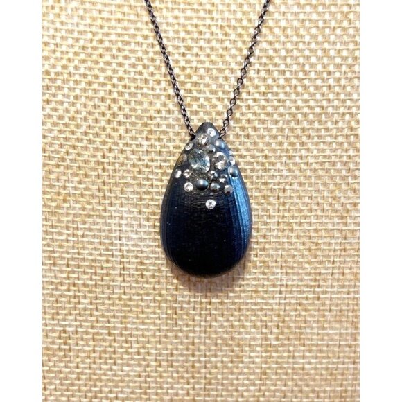 Alexis Bittar Encrusted Lucite Teardrop Pendant Necklace in Black - Picture 2 of 6
